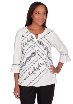 Women's Opposites Attract Embroidered Spliced Leaf Top
