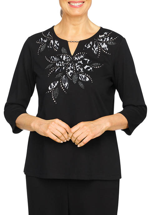 Alfred Dunner Womens Floral Yoke Top