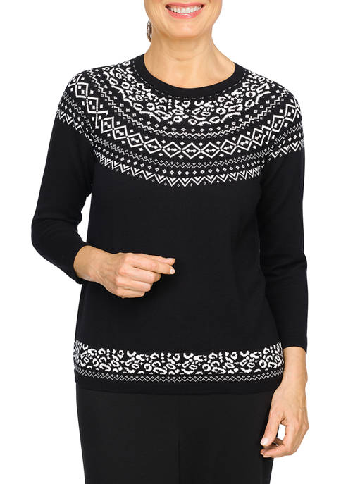 Womens Printed Raglan Sleeve Sweater 
