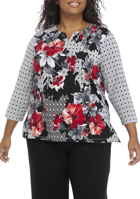 Alfred Dunner Plus Size 3/4 Sleeve Floral Multi