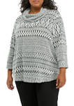 Plus Size 3/4 Sleeve Zigzag Print Cowl Neck Sweater 