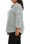 Plus Size 3/4 Sleeve Zigzag Print Cowl Neck Sweater 