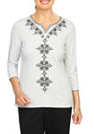Petite Center Scroll Embroidered Sweater 