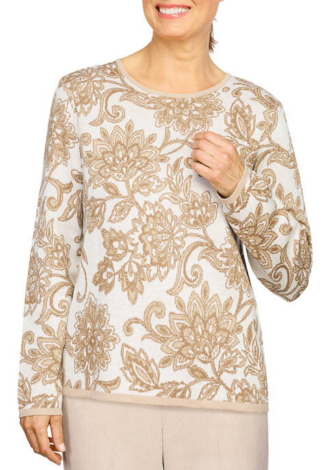 Alfred Dunner Petite Floral Jacquard Sweater