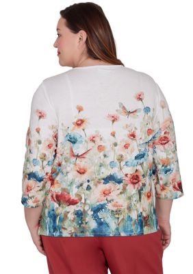 Plus Sedona Sky Floral Dragonfly Border Top