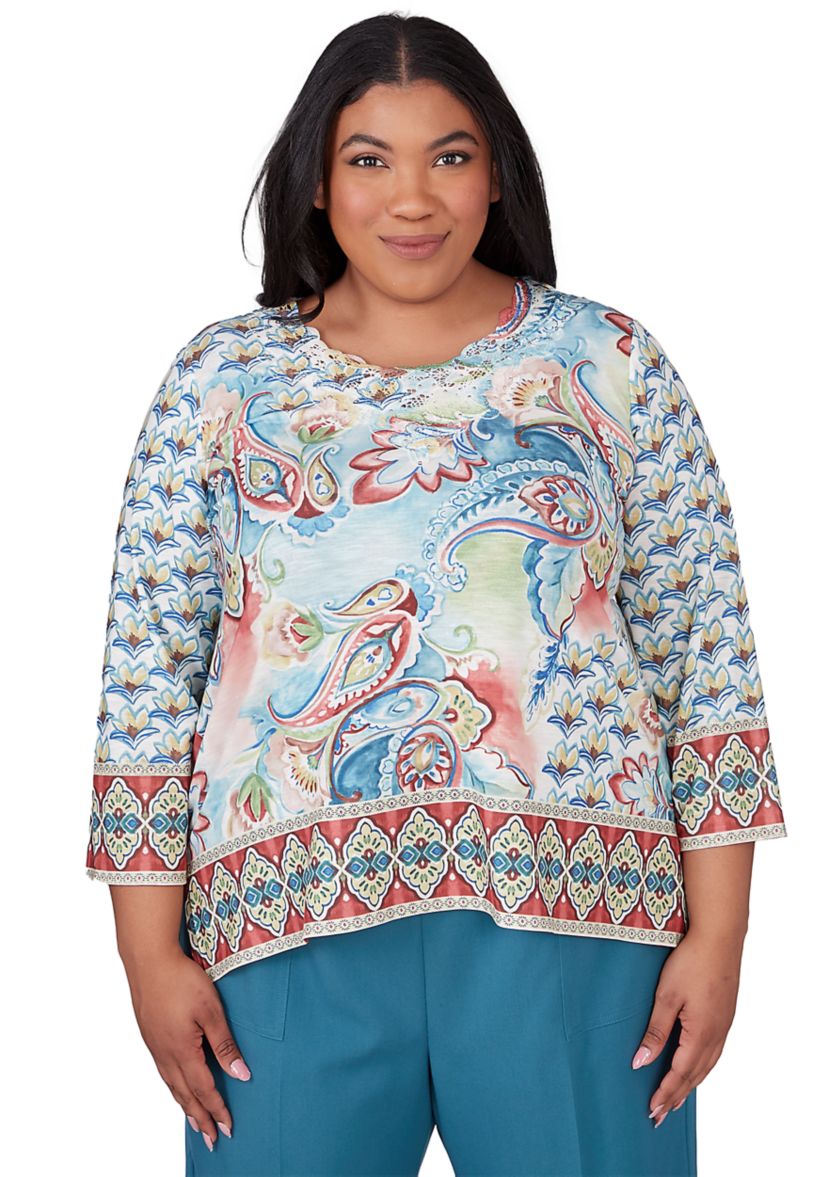 Plus Size Sedona Sky Paisley with Medallion Border Top