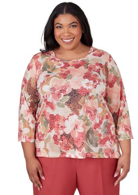 Plus Sedona Sky Watercolor Floral Burnout Top