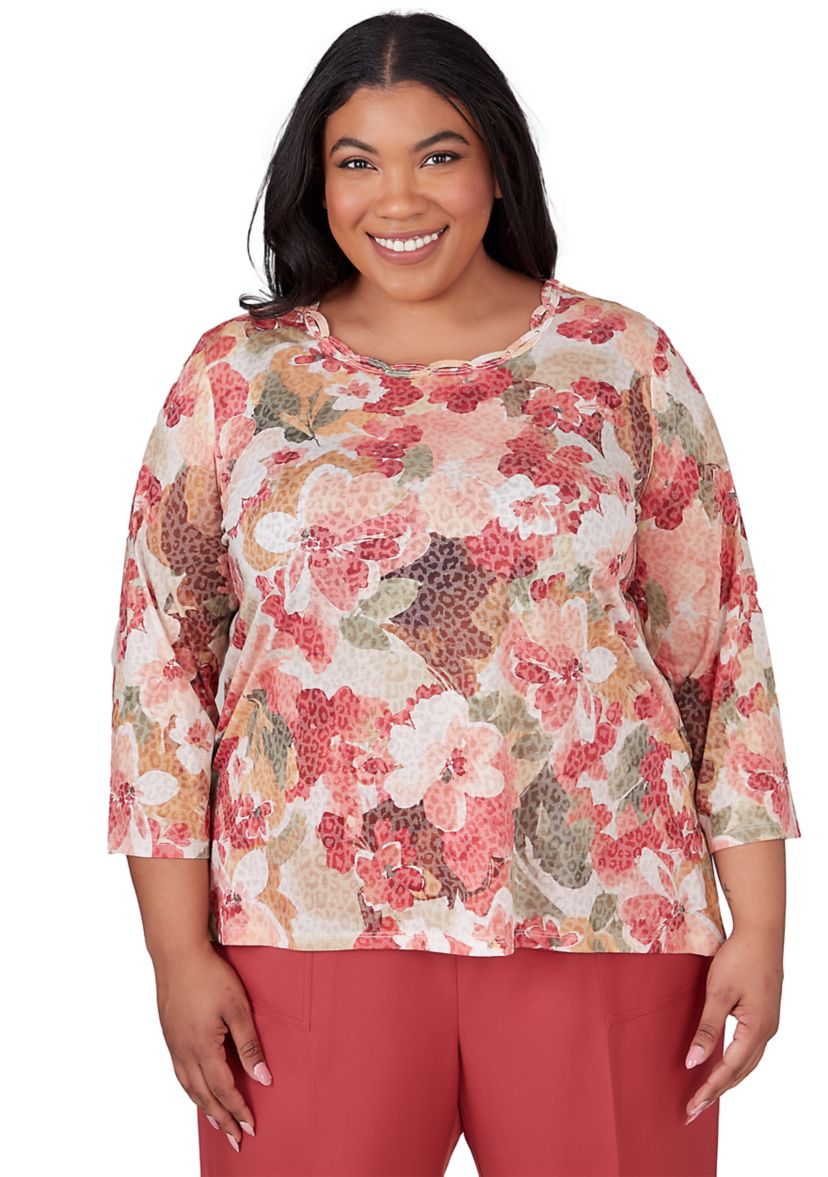 Plus Size Sedona Sky Watercolor Floral Burnout Top