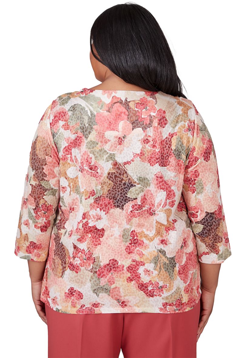 Plus Size Sedona Sky Watercolor Floral Burnout Top