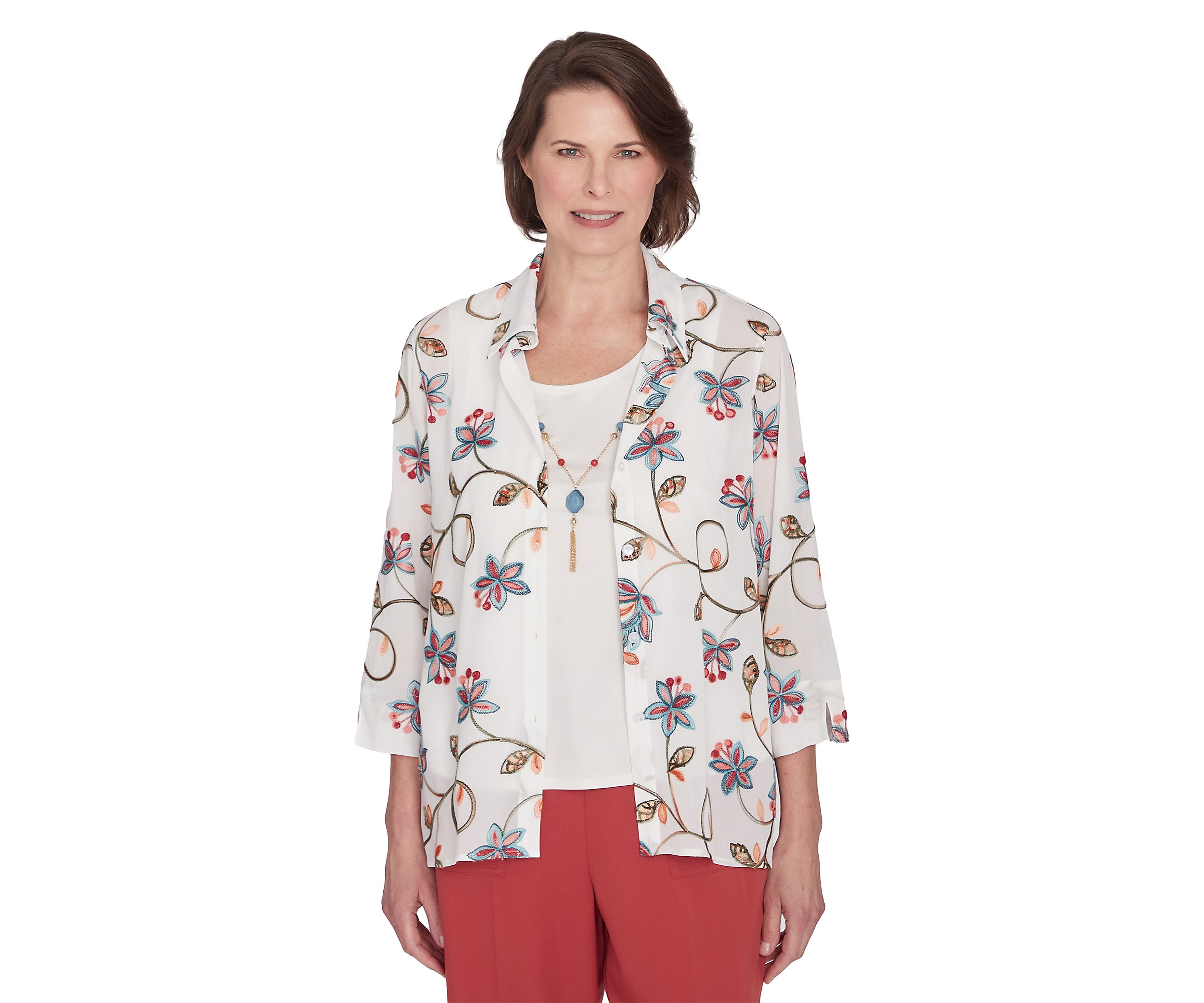 Petite Sedona Sky Embroidered Two for One Top