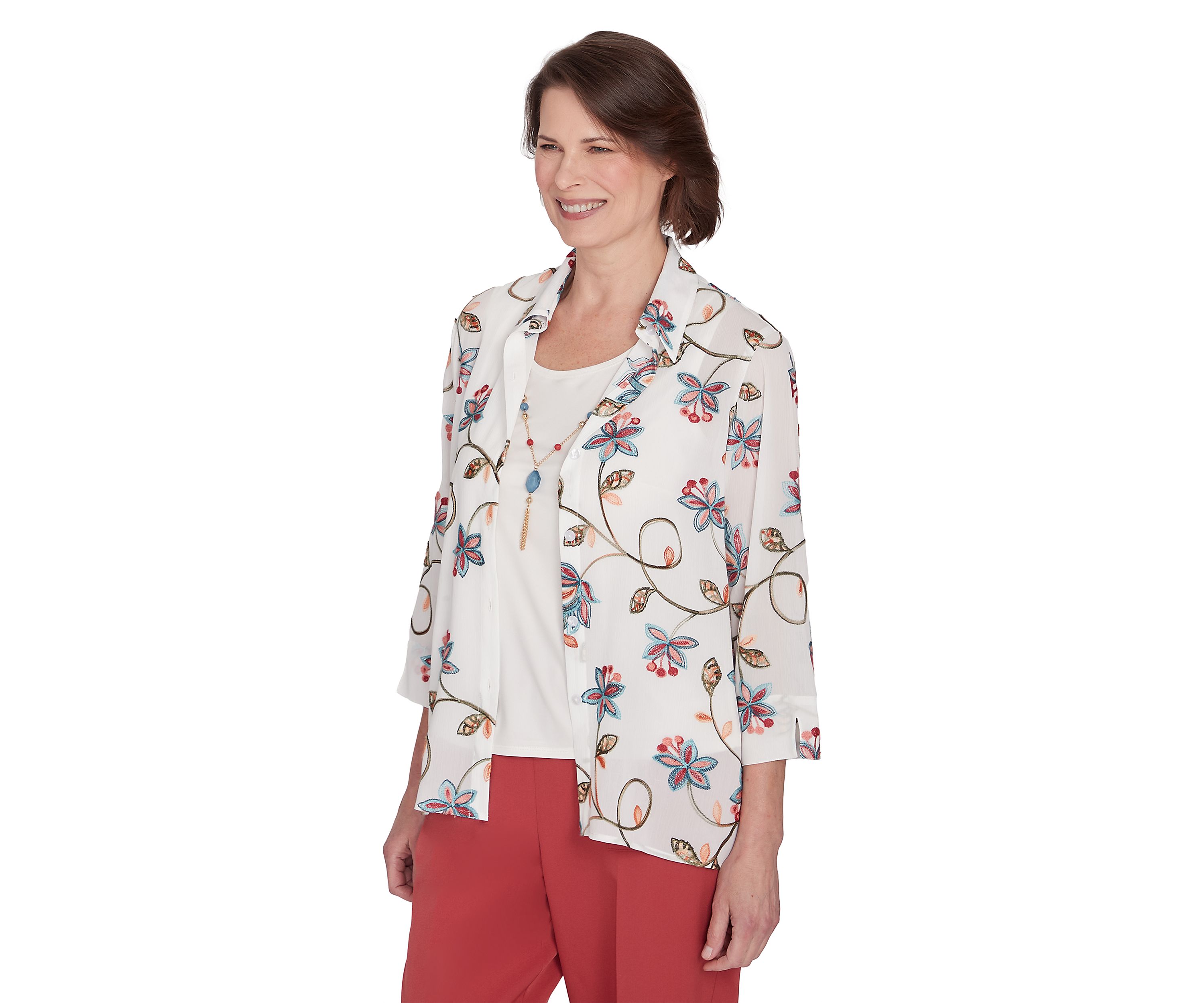 Petite Sedona Sky Embroidered Two for One Top