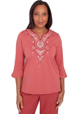 Petite Sedona Sky Embroidered Yoke Top