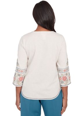 Petite Sedona Sky Embroidered Yoke and Sleeves Top