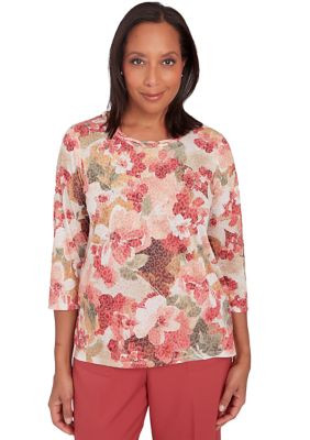 Petite Sedona Sky Watercolor Floral Burnout Top