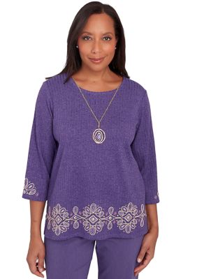 Women's Charm School Embroidered Medallion Border Top