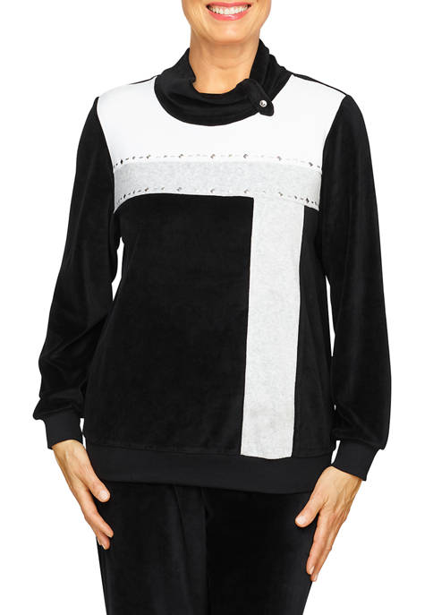 Alfred Dunner Womens Color Block Asymmetric Pullover