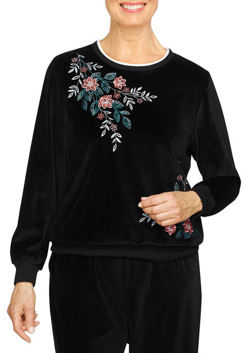 Plus Size Asymmetric Embroidered Pullover