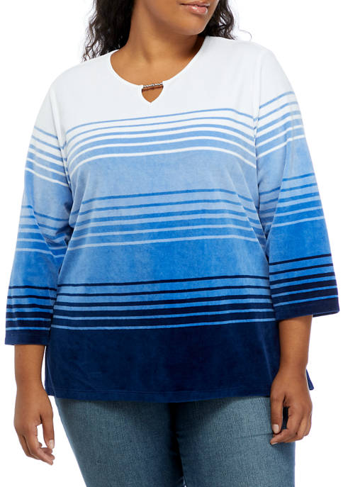 Alfred Dunner Plus Size Stripe Velour Top
