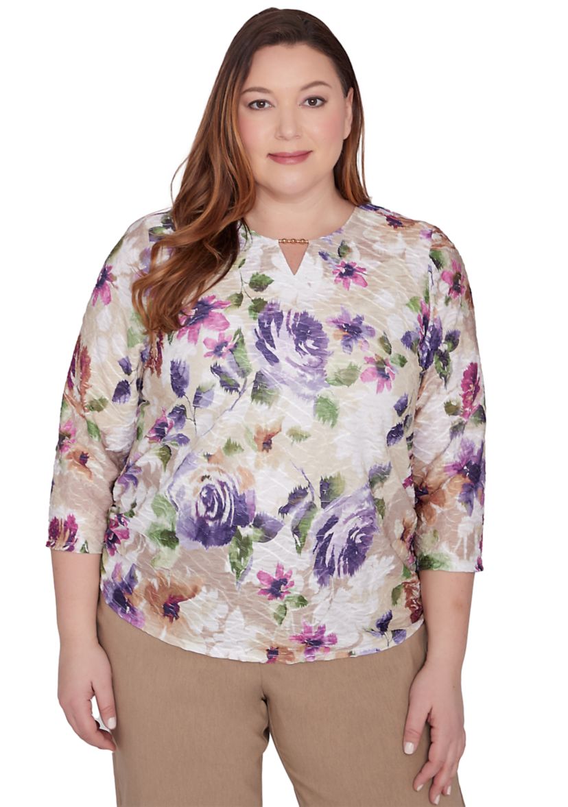 Plus Size Charm School Floral Texture Top