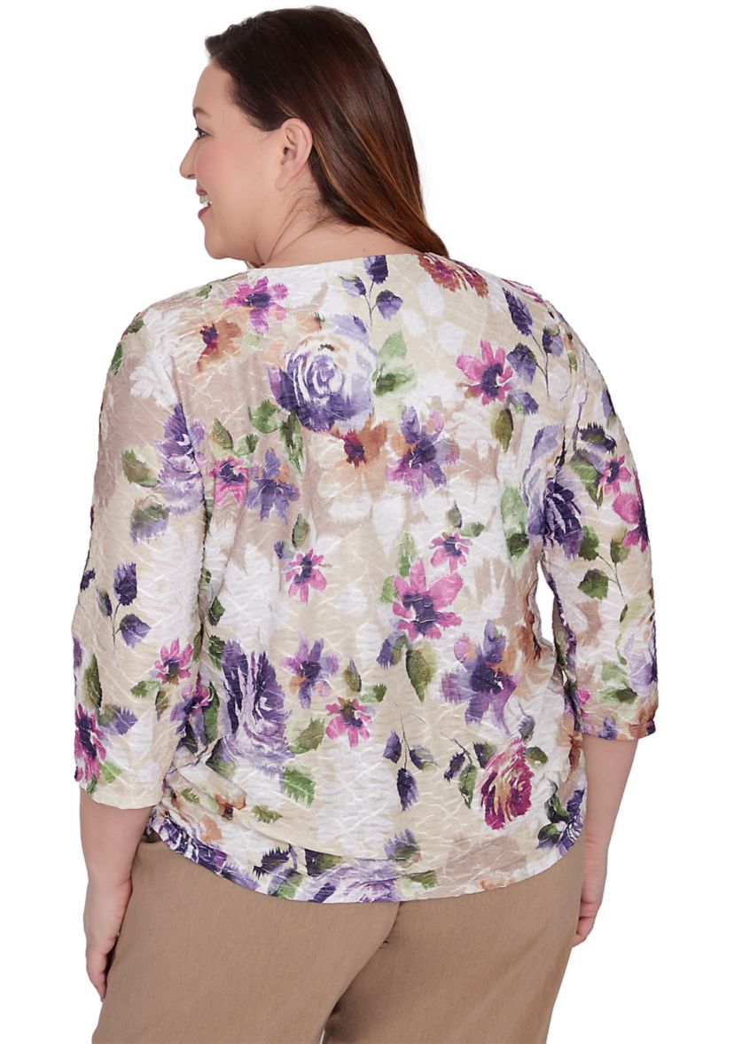 Plus Size Charm School Floral Texture Top