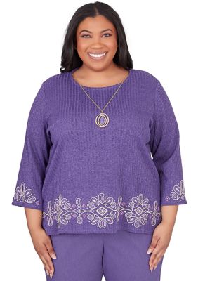 Plus Charm School Embroidered Medallion Border Top