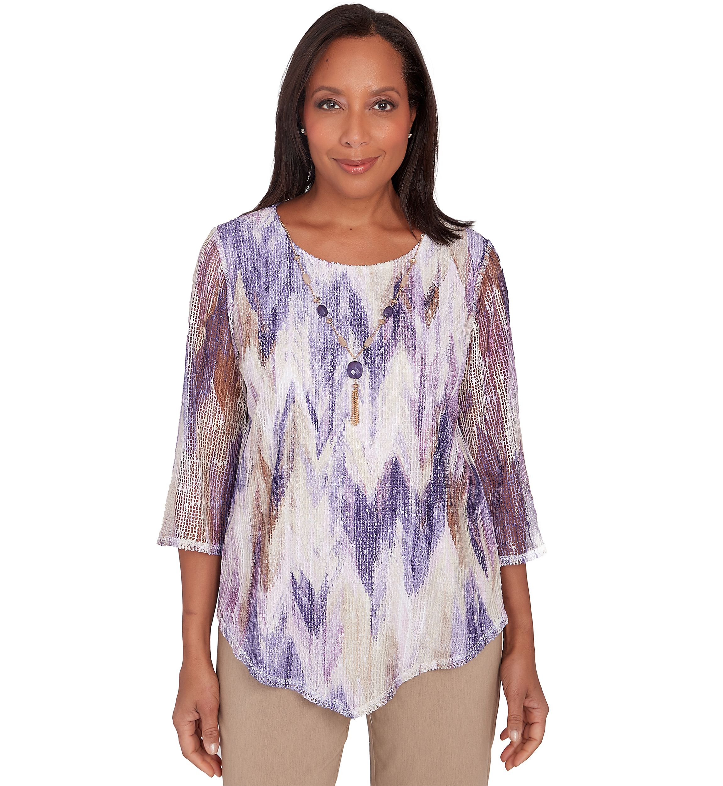 Petite Charm School Texture Chevron Popcorn Knit Blouse