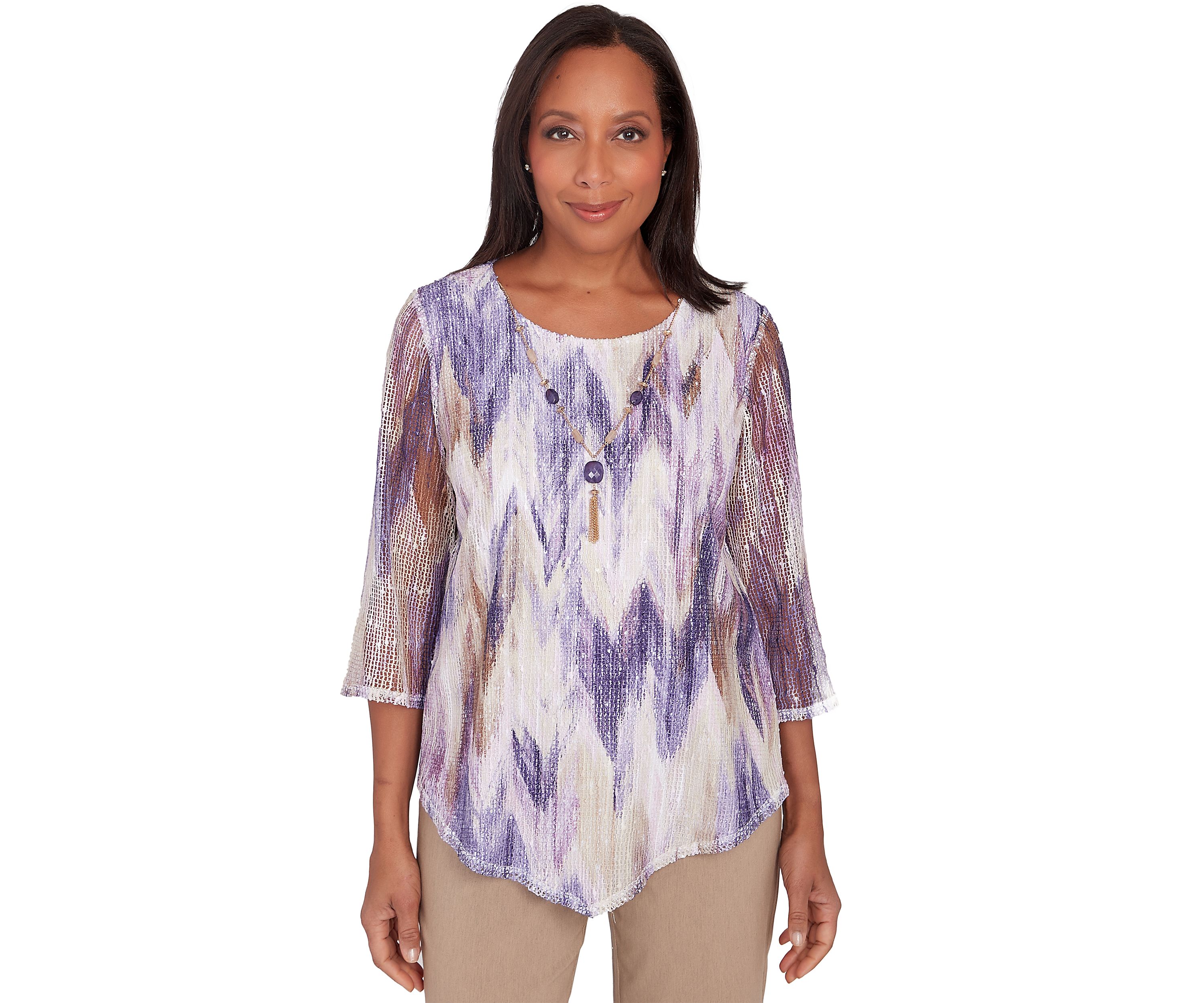 Petite Charm School Texture Chevron Popcorn Knit Blouse