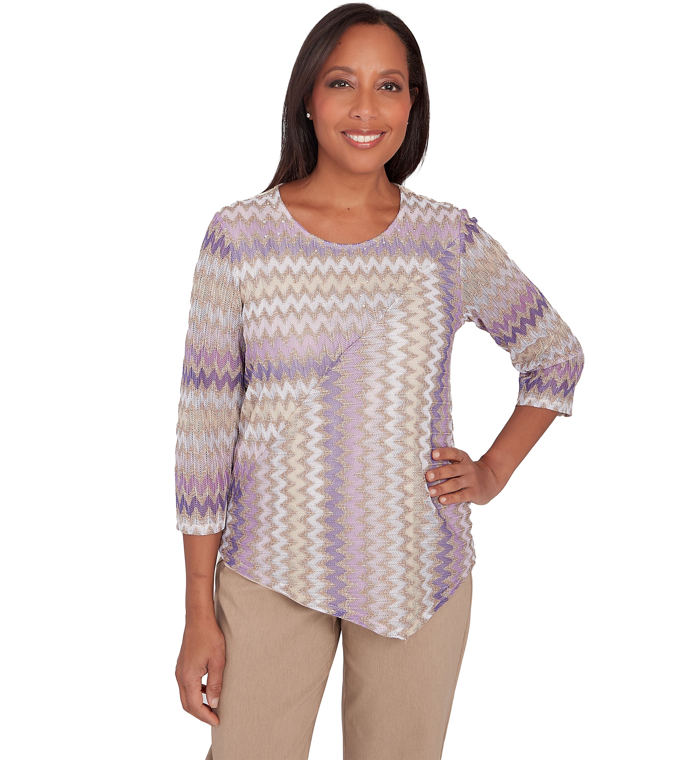 Petite Charm School Spliced Zig Zag Stripe Top