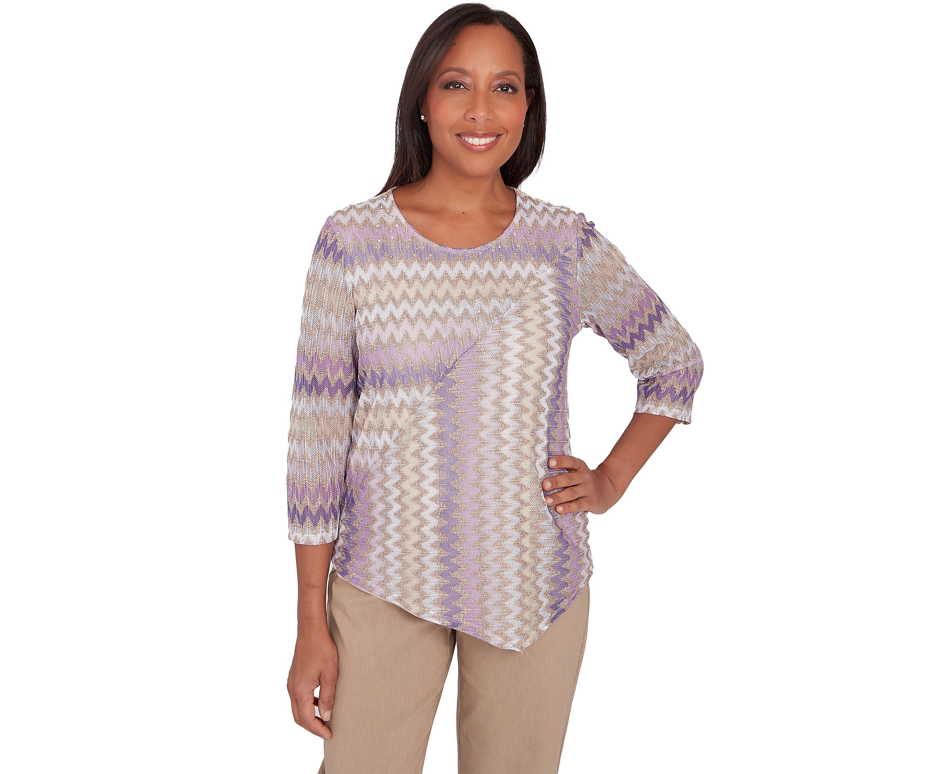 Petite Charm School Spliced Zig Zag Stripe Top