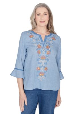 Women's Scottsdale Embroidered Scroll Center Blouse