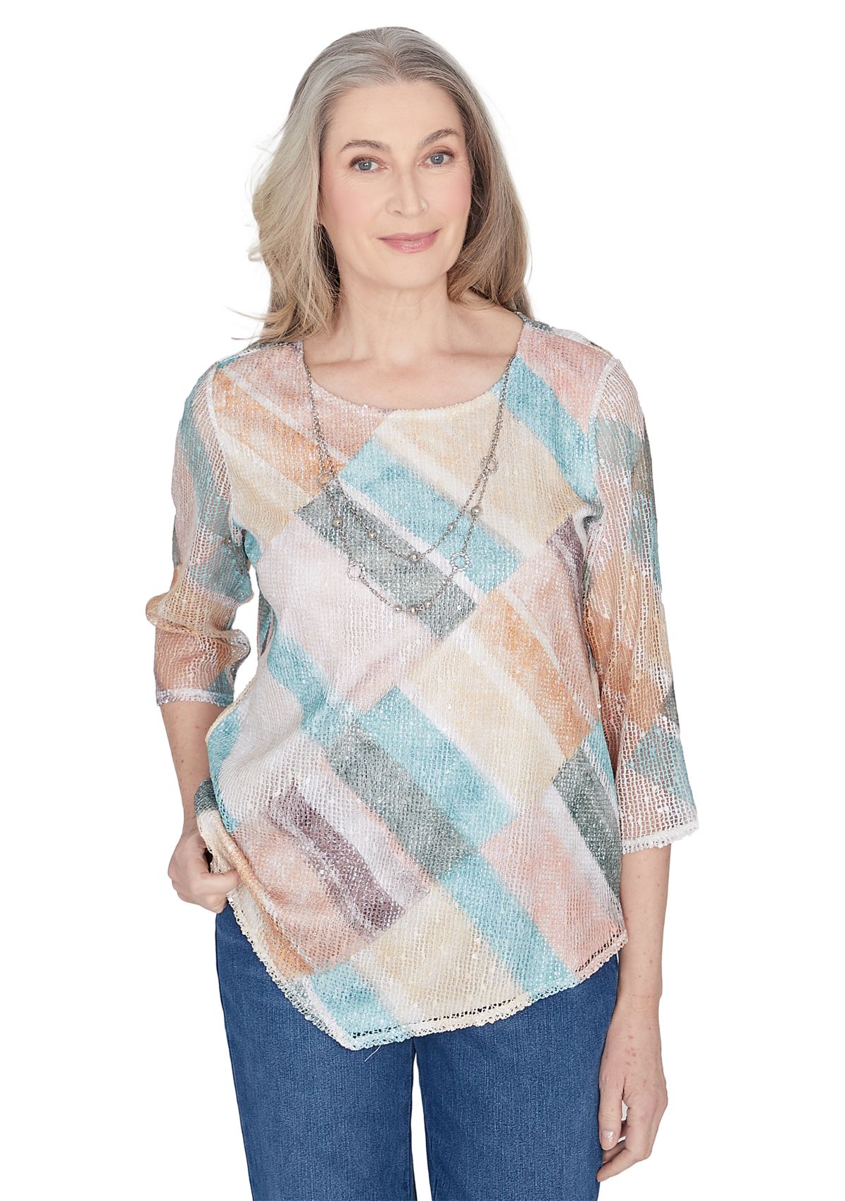 Womens Scottsdale Stained Glass Popcorn Knit Top