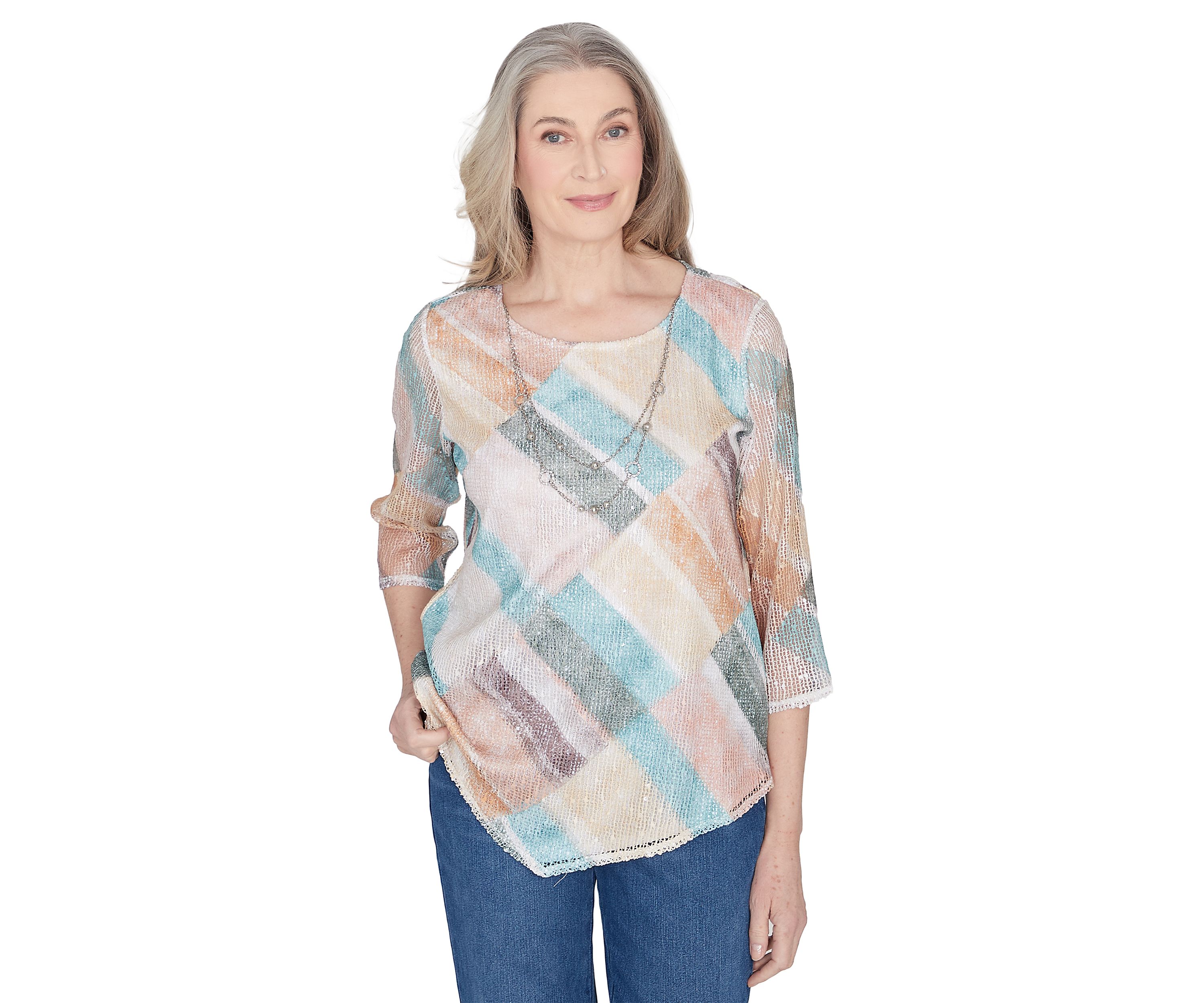 Womens Scottsdale Stained Glass Popcorn Knit Top