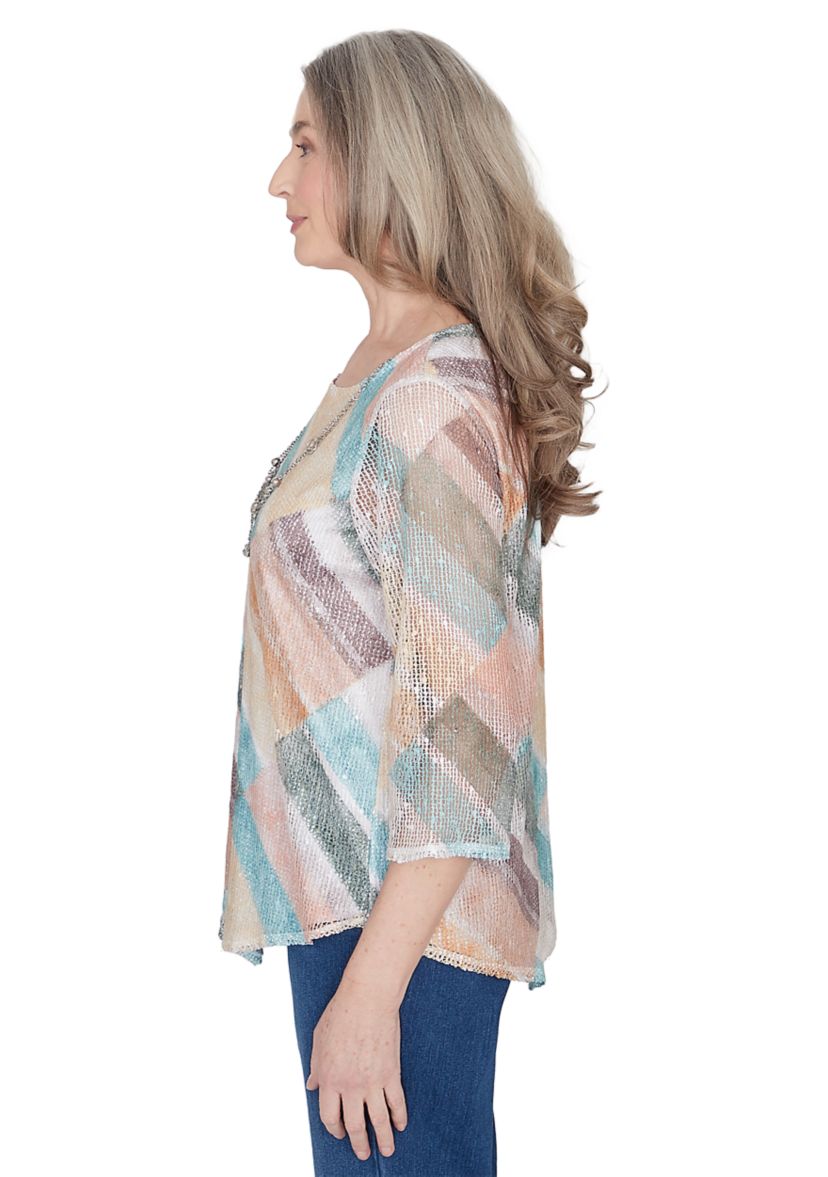 Womens Scottsdale Stained Glass Popcorn Knit Top