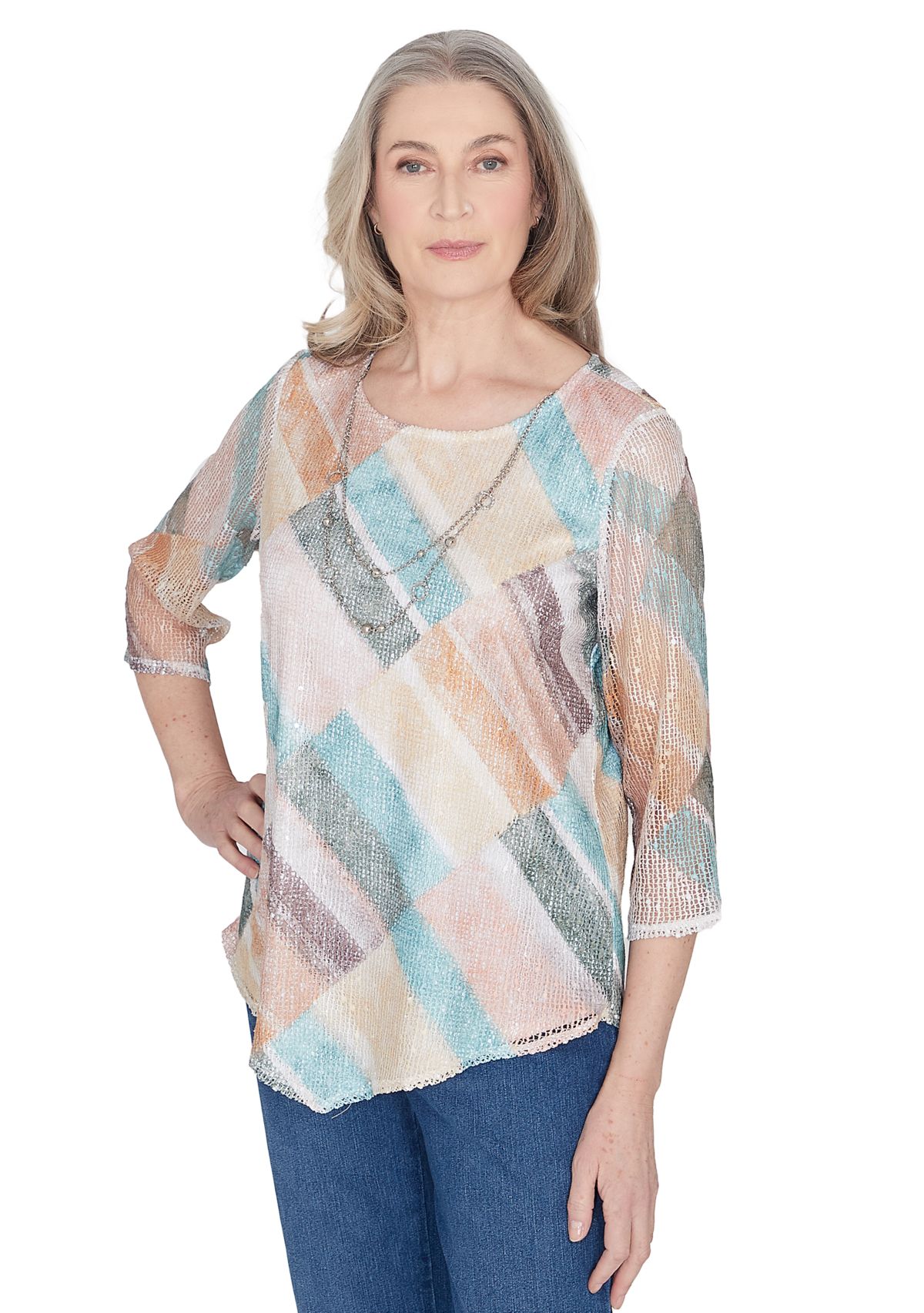 Womens Scottsdale Stained Glass Popcorn Knit Top