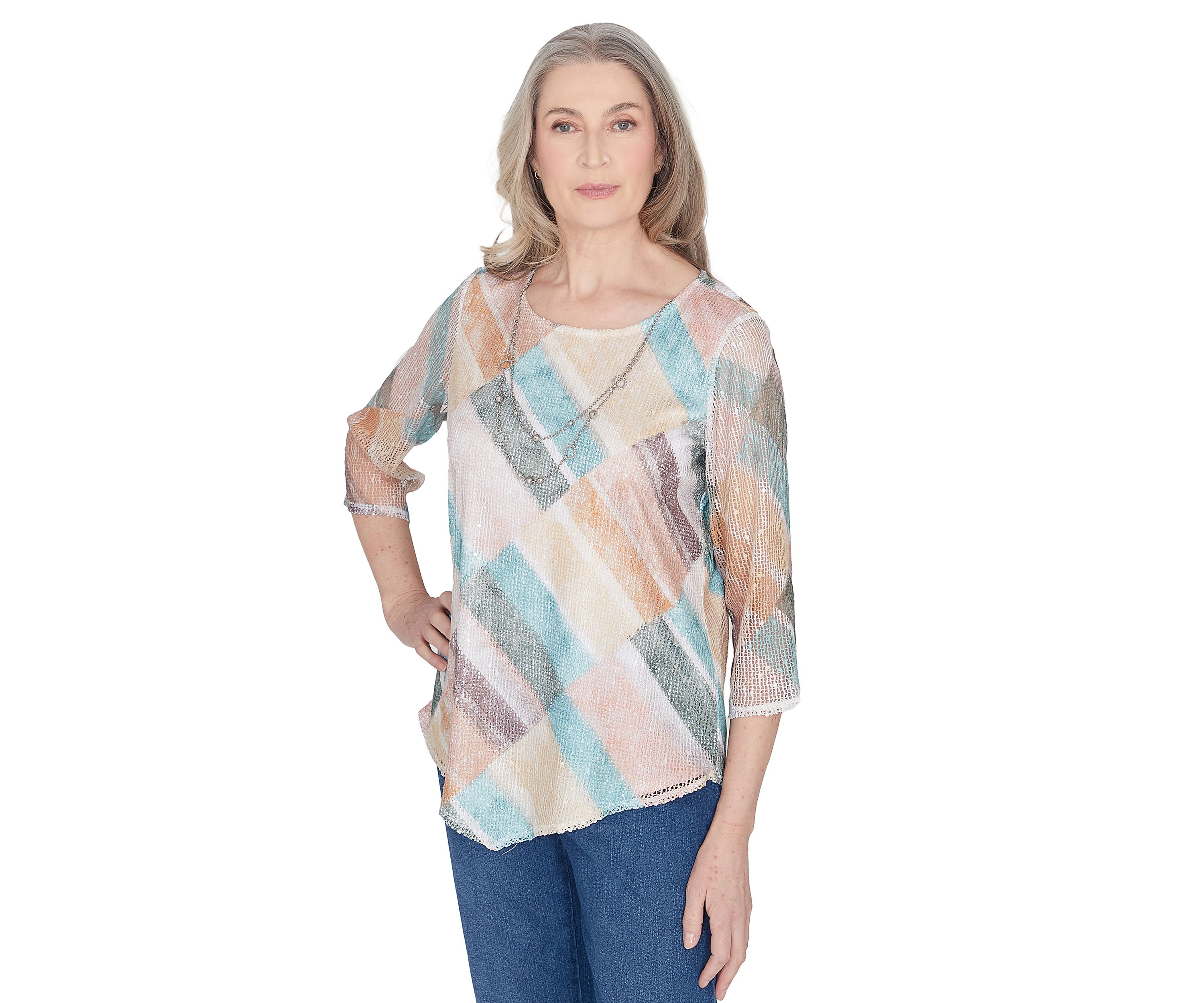 Womens Scottsdale Stained Glass Popcorn Knit Top