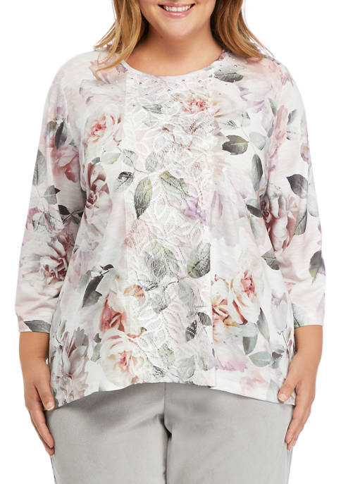 Alfred Dunner Plus Size 3/4 Sleeve Floral Lace