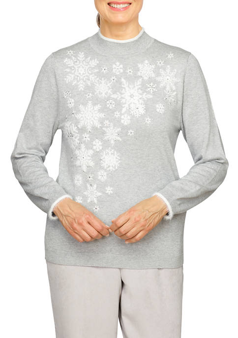 Alfred Dunner Plus Size Mock Neck Snowflake Sweater