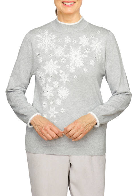 Alfred Dunner Petite Mock Neck Snowflake Sweater