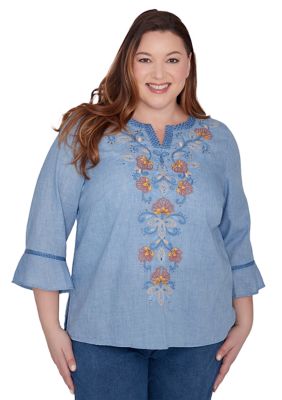 Plus Scottsdale Embroidered Scroll Center Blouse