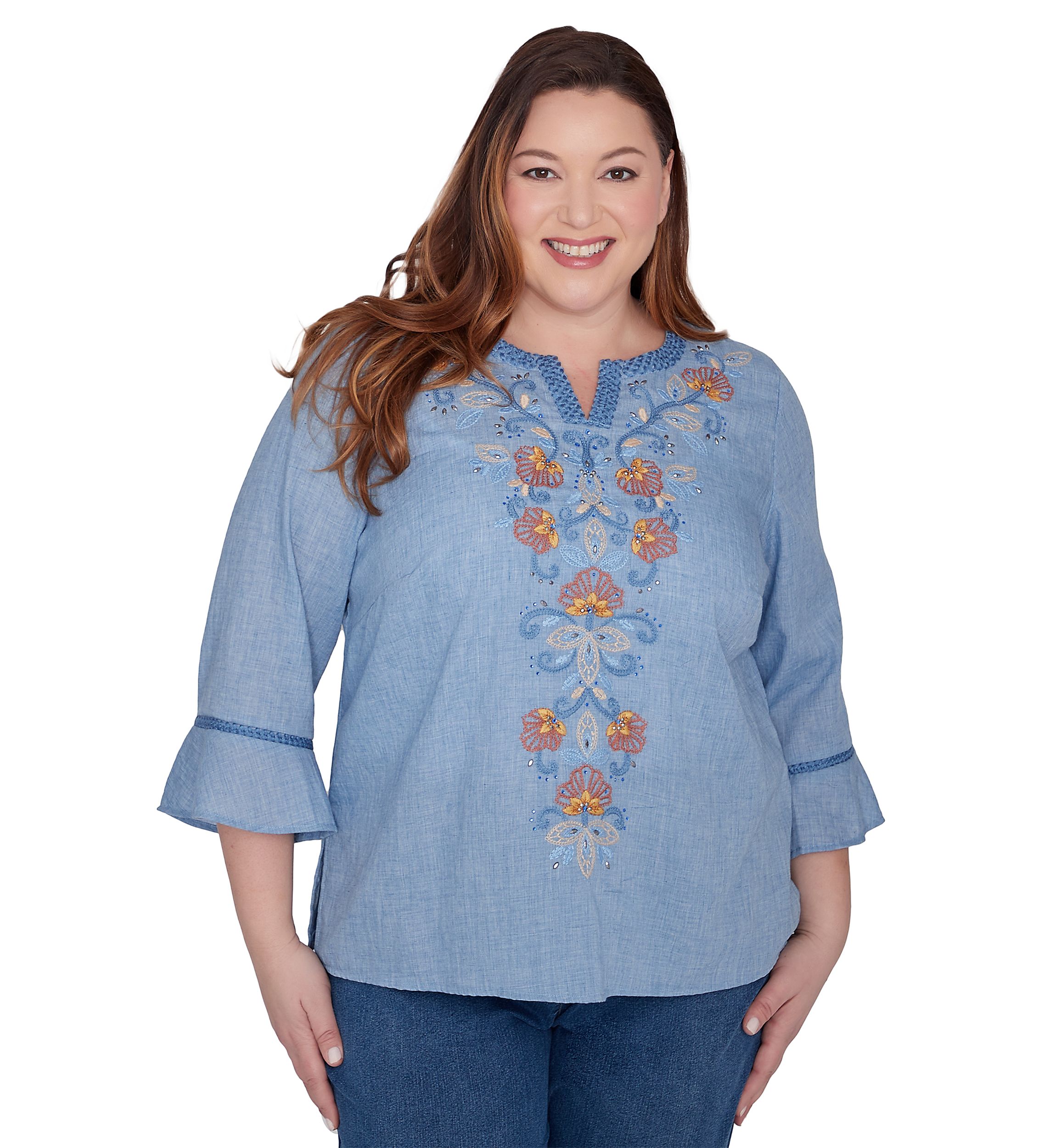 Plus Size Scottsdale Embroidered Scroll Center Blouse