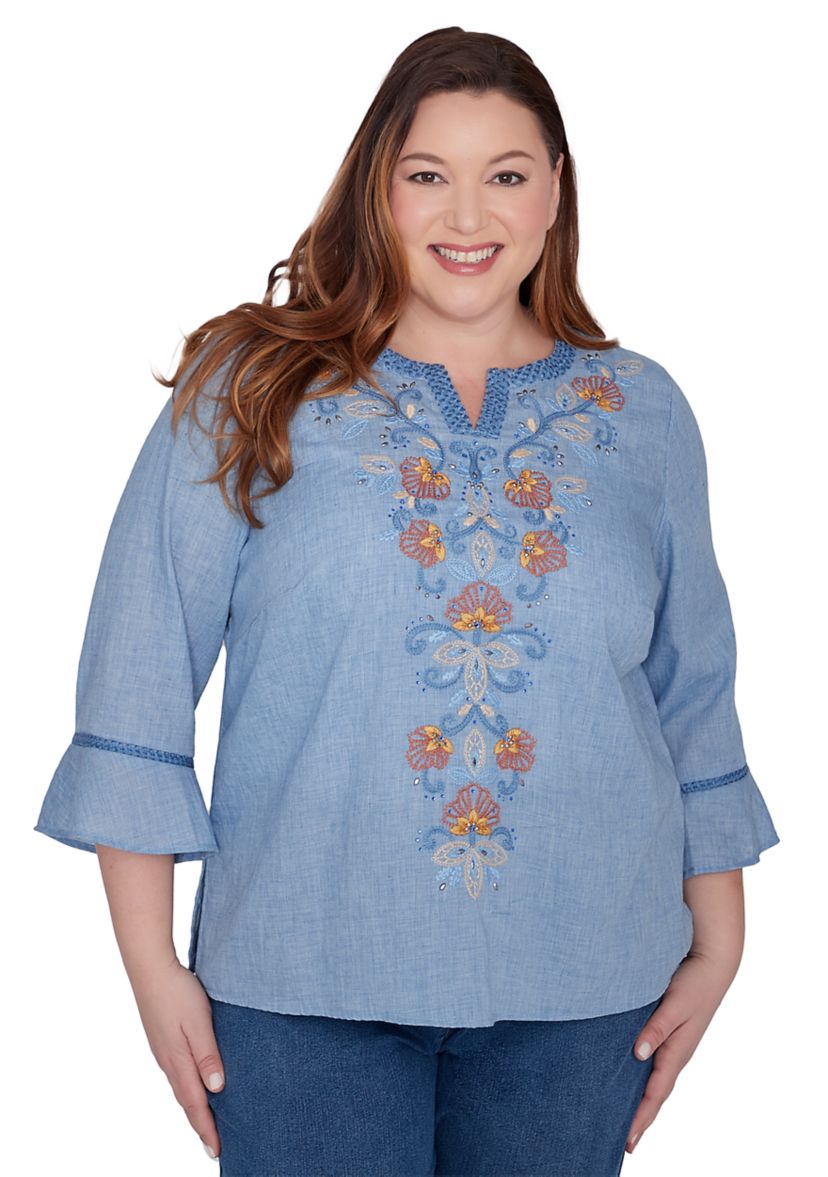 Plus Size Scottsdale Embroidered Scroll Center Blouse