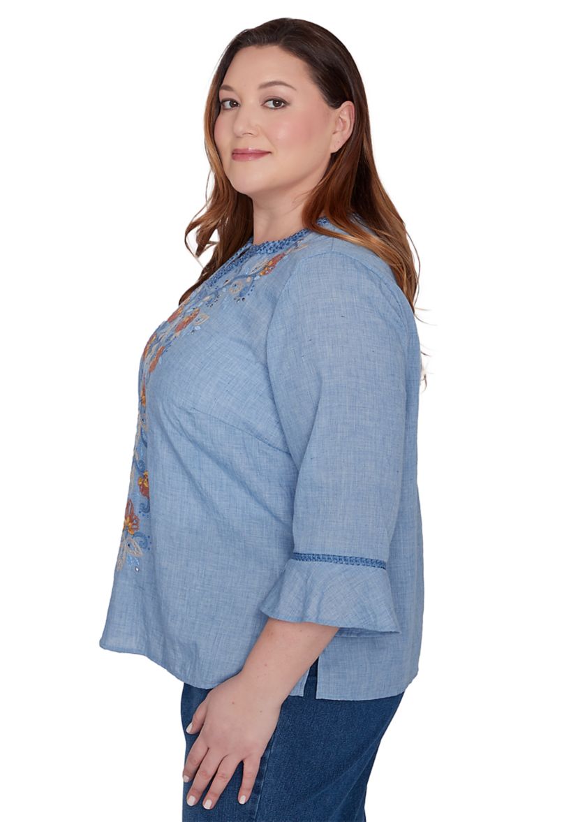 Plus Size Scottsdale Embroidered Scroll Center Blouse