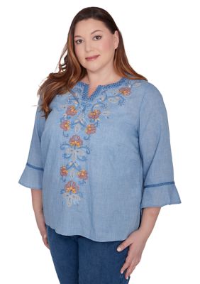 Plus Scottsdale Embroidered Scroll Center Blouse