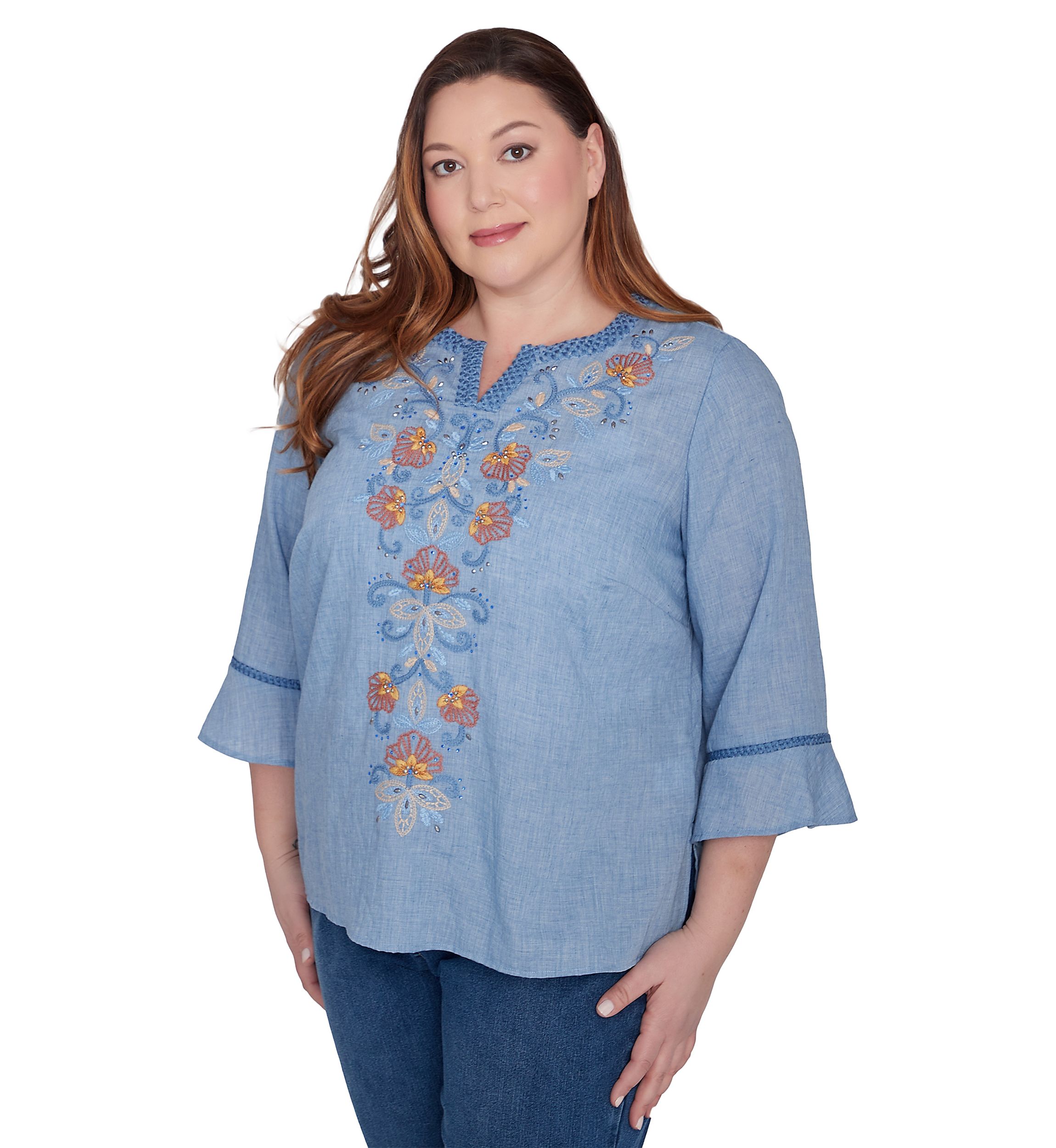 Plus Size Scottsdale Embroidered Scroll Center Blouse