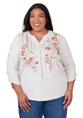 Plus Scottsdale Floral Embroidery Yoke Top