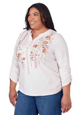Plus Scottsdale Floral Embroidery Yoke Top