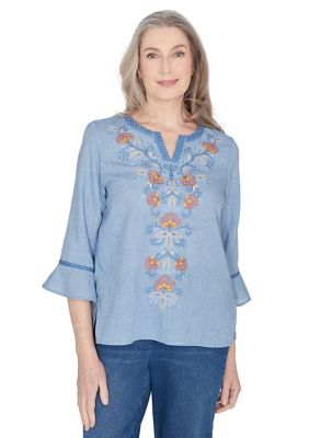 Petite Scottsdale Embroidered Scroll Center Top