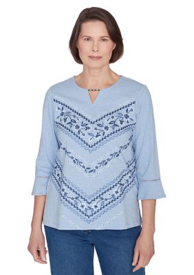 Petite Scottsdale Chevron Floral Embroidered Top