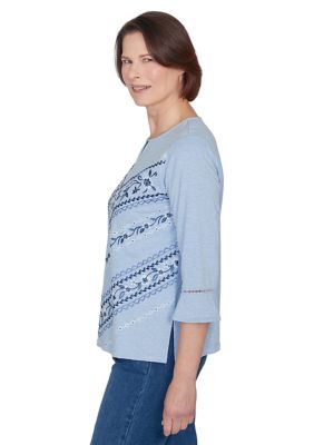 Petite Scottsdale Chevron Floral Embroidered Top