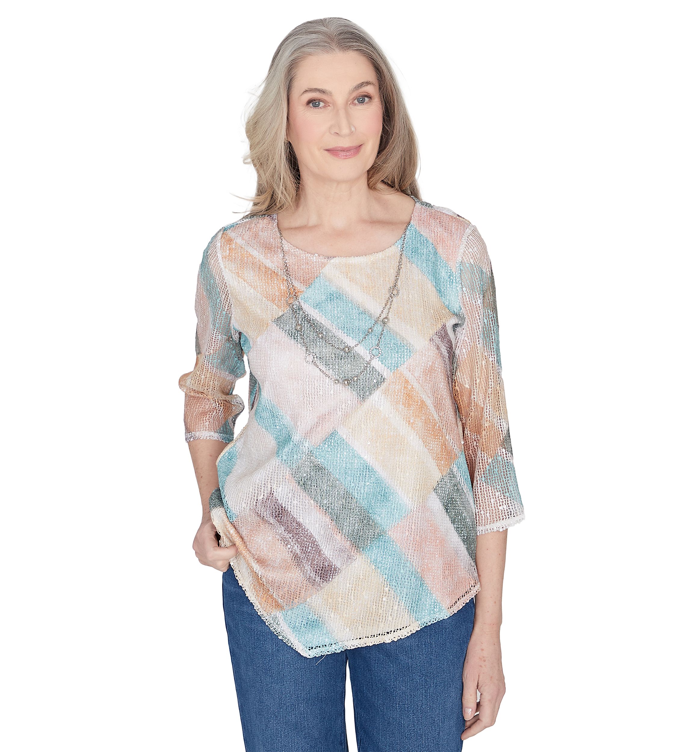 Petite Scottsdale Stained Glass Popcorn Knit Top 